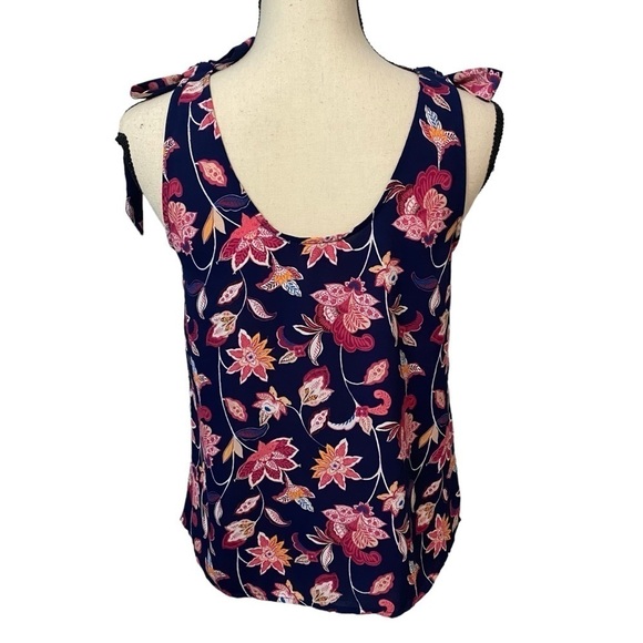 Ann Taylor LOFT Outlet Navy and Pink Floral Tank Blouse Sz XS - Picture 2 of 9